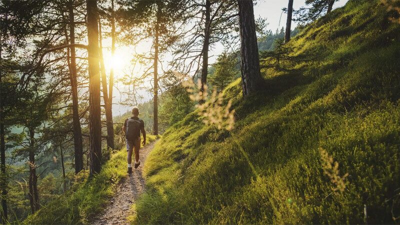 Man walking in the mountains in Switzerland - header image for NEOVIVA's activities page